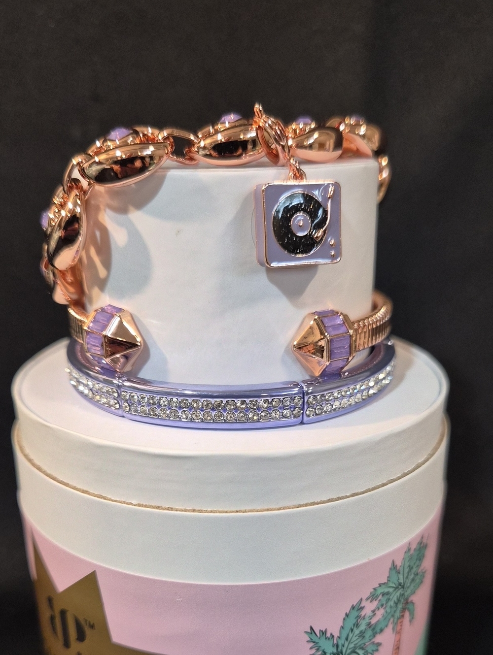 Rose Gold and Lavender Bracelet Stack with Crystal Accents